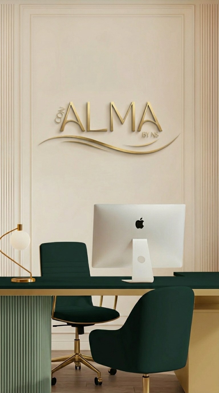 Consulta con el logotipo Con Alma y escritorio verde